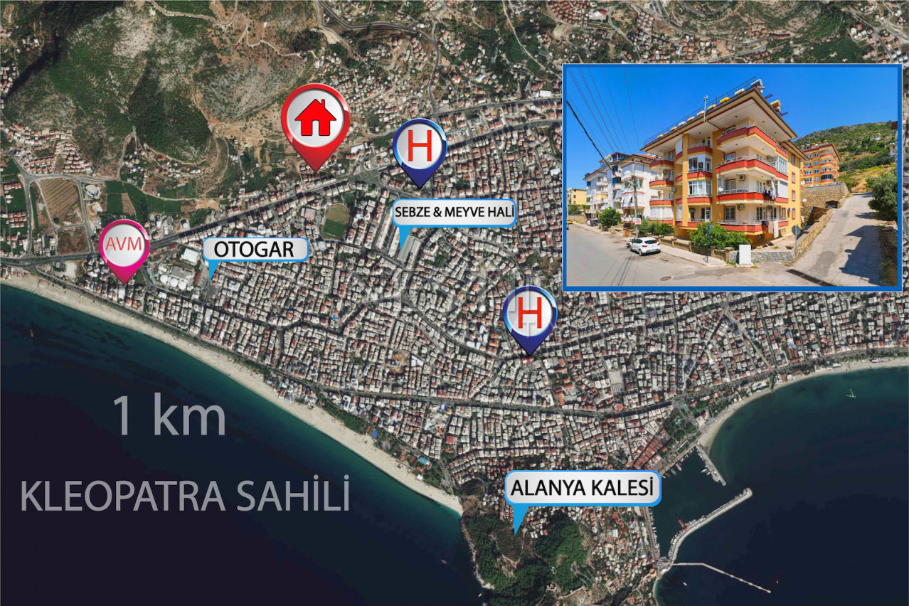 Квартира 2+1 в доме городского типа в центре Алании, в 1000 метрах от Средиземного моря фото 2