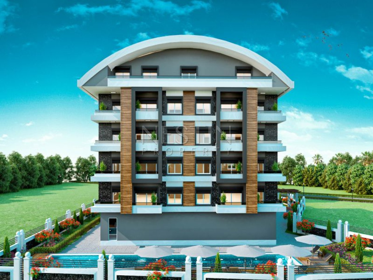 Квартира 1+1, 2+1, 4+1 в районе Паяллар в новом ЖК в 2700 м от Средиземного моря. фото 3